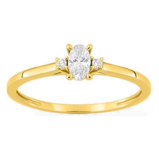 Anel solitário em ouro amarelo 9K com diamante acompanhado 0,22 ct