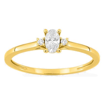 Anillo solitario de oro amarillo 9K con diamante acompañado 0,22 ct