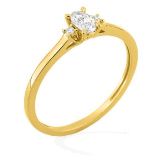 Anillo solitario de oro amarillo 9K con diamante acompañado 0,22 ct