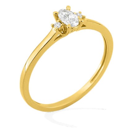 Anel solitário em ouro amarelo 9K com diamante acompanhado 0,22 ct