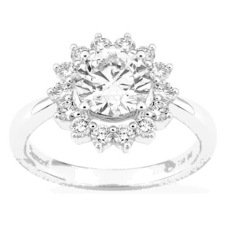 Anel em ouro branco 18K com diamantes criados 1,96 ct e centro de 1,50 ct em halo