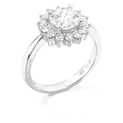 Anillo de oro blanco 18K con diamantes creados 1,96 ct y centro de 1,50 ct en halo