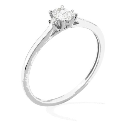 Anel solitário em ouro branco 9K com diamante acompanhado 0,21 ct