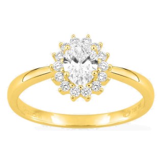 Anillo de oro amarillo 18K con diamantes creados 0,68 ct y centro ovalado 0,50 ct
