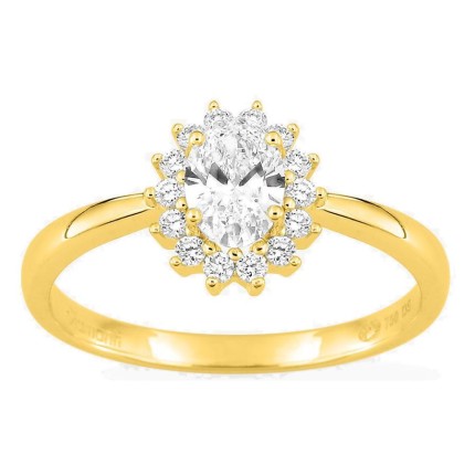 Anillo de oro amarillo 18K con diamantes creados 0,68 ct y centro ovalado 0,50 ct