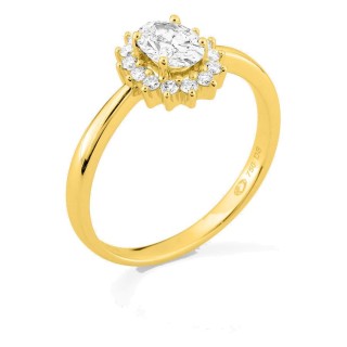 Anel em ouro amarelo 18K com diamantes criados 0,68 ct e centro oval 0,50 ct