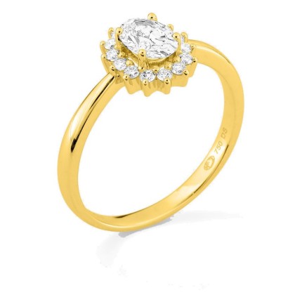 Anel em ouro amarelo 18K com diamantes criados 0,68 ct e centro oval 0,50 ct