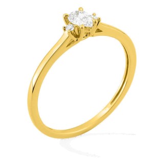 Anel solitário em ouro amarelo 9K com diamante acompanhado 0,21 ct