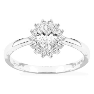 Anel em ouro branco 18K com diamantes criados 0,68 ct e centro oval 0,50 ct