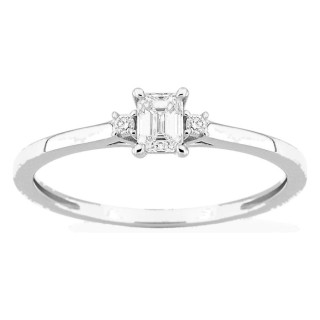 Anillo solitario de oro blanco 9K con diamante de talla esmeralda acompañado 0,27 ct