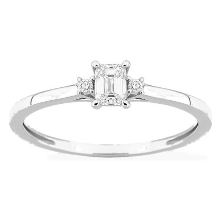 Anillo solitario de oro blanco 9K con diamante de talla esmeralda acompañado 0,27 ct