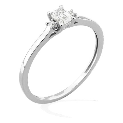 Anel solitário em ouro branco 9K com diamante de lapidação esmeralda acompanhado 0,27 ct