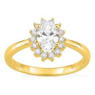 Anillo de oro amarillo 18K con diamantes creados 0,91 ct y centro ovalado 0,70 ct