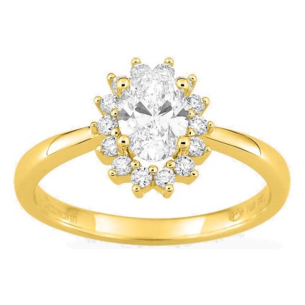 Anillo de oro amarillo 18K con diamantes creados 0,91 ct y centro ovalado 0,70 ct
