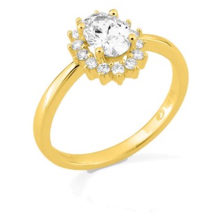 Anillo de oro amarillo 18K con diamantes creados 0,91 ct y centro ovalado 0,70 ct