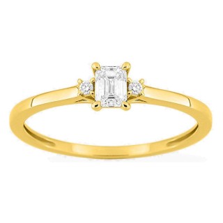 Anel solitário em ouro amarelo 9K com diamante de lapidação esmeralda acompanhado 0,27 ct