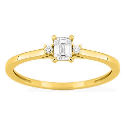 Anillo solitario de oro amarillo 9K con diamante de talla esmeralda acompañado 0,27 ct