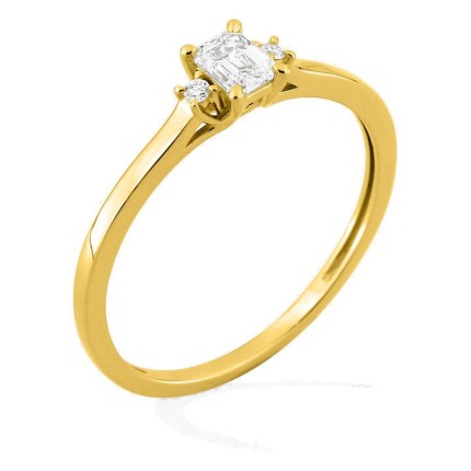 Anillo solitario de oro amarillo 9K con diamante de talla esmeralda acompañado 0,27 ct