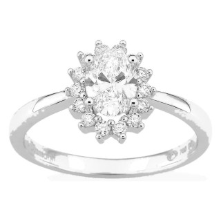 Anillo de oro blanco 18K con diamantes creados 0,91 ct y centro ovalado 0,70 ct