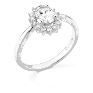 Anillo de oro blanco 18K con diamantes creados 0,91 ct y centro ovalado 0,70 ct