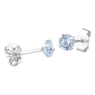 Pendientes redondos de plata de ley 925 rodiada con circonita azul cielo
