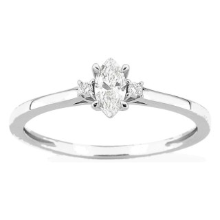 Anillo solitario de oro blanco 9K con diamante de talla marquesa acompañado 0,24 ct