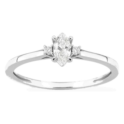 Anel solitário em ouro branco 9K com diamante de lapidação marquise acompanhado 0,24 ct