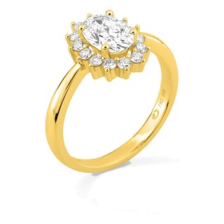 Anel em ouro amarelo 18K com diamantes criados 1,31 ct e centro oval 1,00 ct