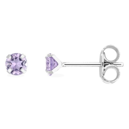 Brincos redondos em prata de lei 925 ródiada com zircónia violeta