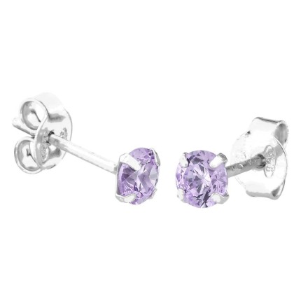 Pendientes redondos de plata de ley 925 rodiada con circonita violeta