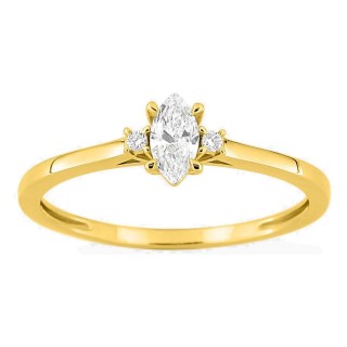Anel solitário em ouro amarelo 9K com diamante de lapidação marquise acompanhado 0,24 ct