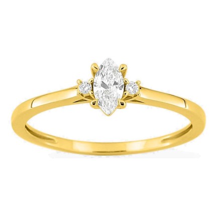 Anel solitário em ouro amarelo 9K com diamante de lapidação marquise acompanhado 0,24 ct