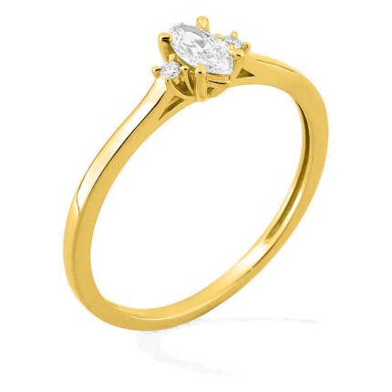 Anel solitário em ouro amarelo 9K com diamante de lapidação marquise acompanhado 0,24 ct