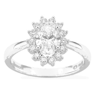 Anel em ouro branco 18K com diamantes criados 1,31 ct e centro oval 1,00 ct