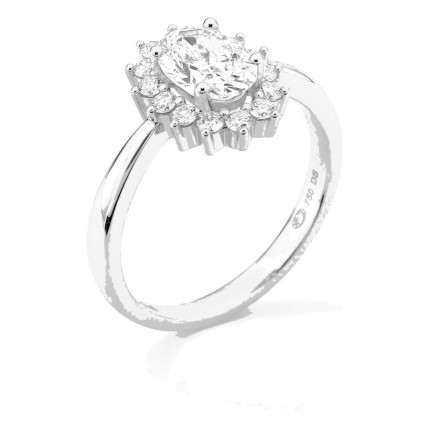 Anillo de oro blanco 18K con diamantes creados 1,31 ct y centro ovalado 1,00 ct