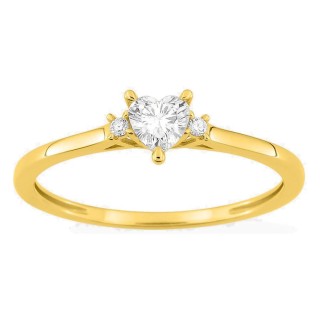 Anel solitário em ouro amarelo 9K com diamante lapidação coração acompanhado 0,21 ct