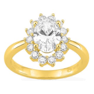 Anel em ouro amarelo 18K com diamantes criados 1,96 ct e centro oval 1,50 ct