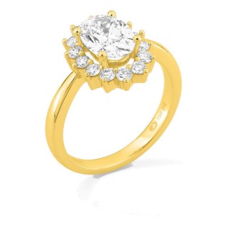 Anillo de oro amarillo 18K con diamantes creados 1,96 ct y centro ovalado 1,50 ct