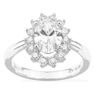 Anillo de oro blanco 18K con diamantes creados 1,96 ct y centro ovalado 1,50 ct