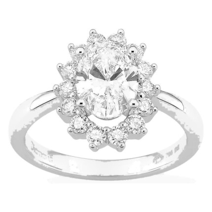 Anel em ouro branco 18K com diamantes criados 1,96 ct e centro oval 1,50 ct