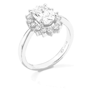 Anillo de oro blanco 18K con diamantes creados 1,96 ct y centro ovalado 1,50 ct