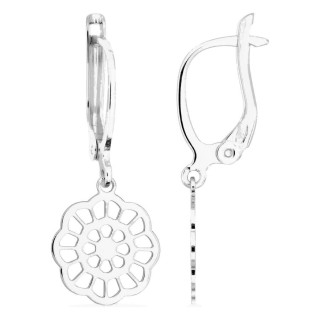 Pendientes colgantes de plata de ley 925 rodiada con flor de fantasía