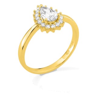 Anel em ouro amarelo 18K com diamantes criados 0,70 ct e centro lapidação pera 0,50 ct