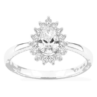 Anel em ouro branco 18K com diamantes criados 0,70 ct e centro lapidação pera 0,50 ct