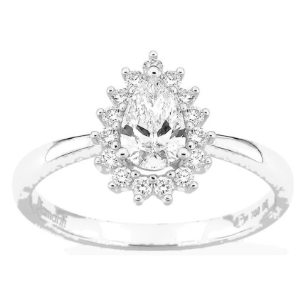 Anillo de oro blanco 18K con diamantes creados 0,70 ct y centro talla pera 0,50 ct