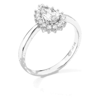 Anillo de oro blanco 18K con diamantes creados 0,70 ct y centro talla pera 0,50 ct