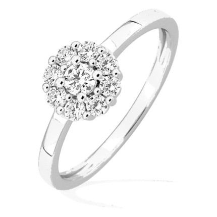 Anillo de plata de ley 925 rodiada con circonitas en halo