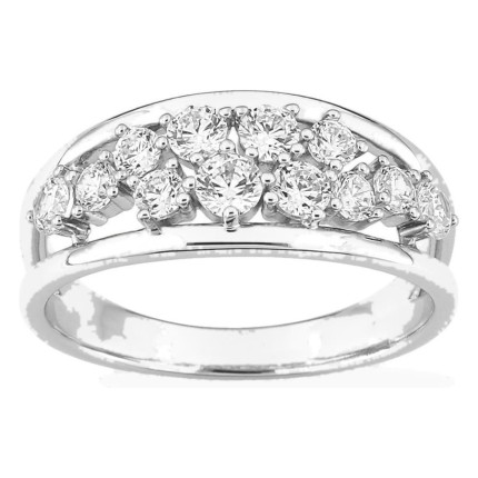 Anillo de doble aro de plata de ley 925 rodiada con 12 circonitas