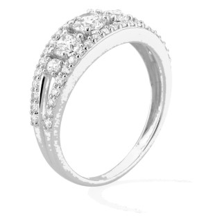 Anillo de plata de ley 925 rodiada con tres circonitas centrales y pavé