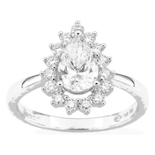 Anel em ouro branco 18K com diamantes criados 1,39 ct e centro lapidação pera 1,00 ct
